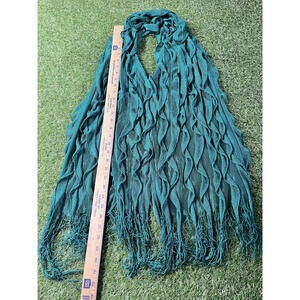Teal Green Knit Scarf with Fringed Ends